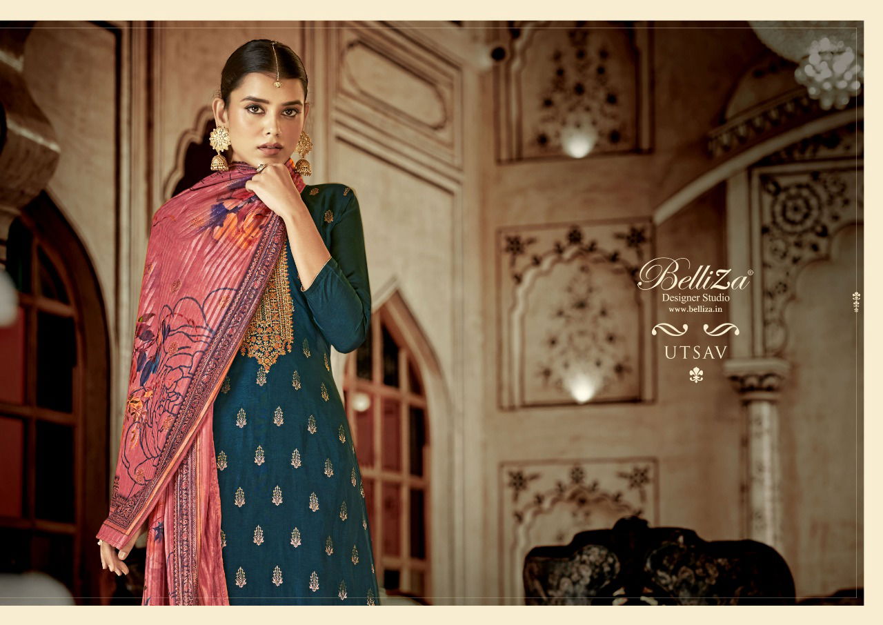 Utsav By Belliza Designer Jacquard Dress Material Catalog